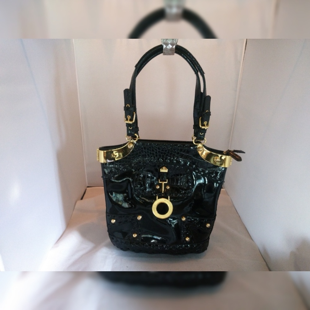 XL Blk. Patent Bucket  w/ Brass Trim